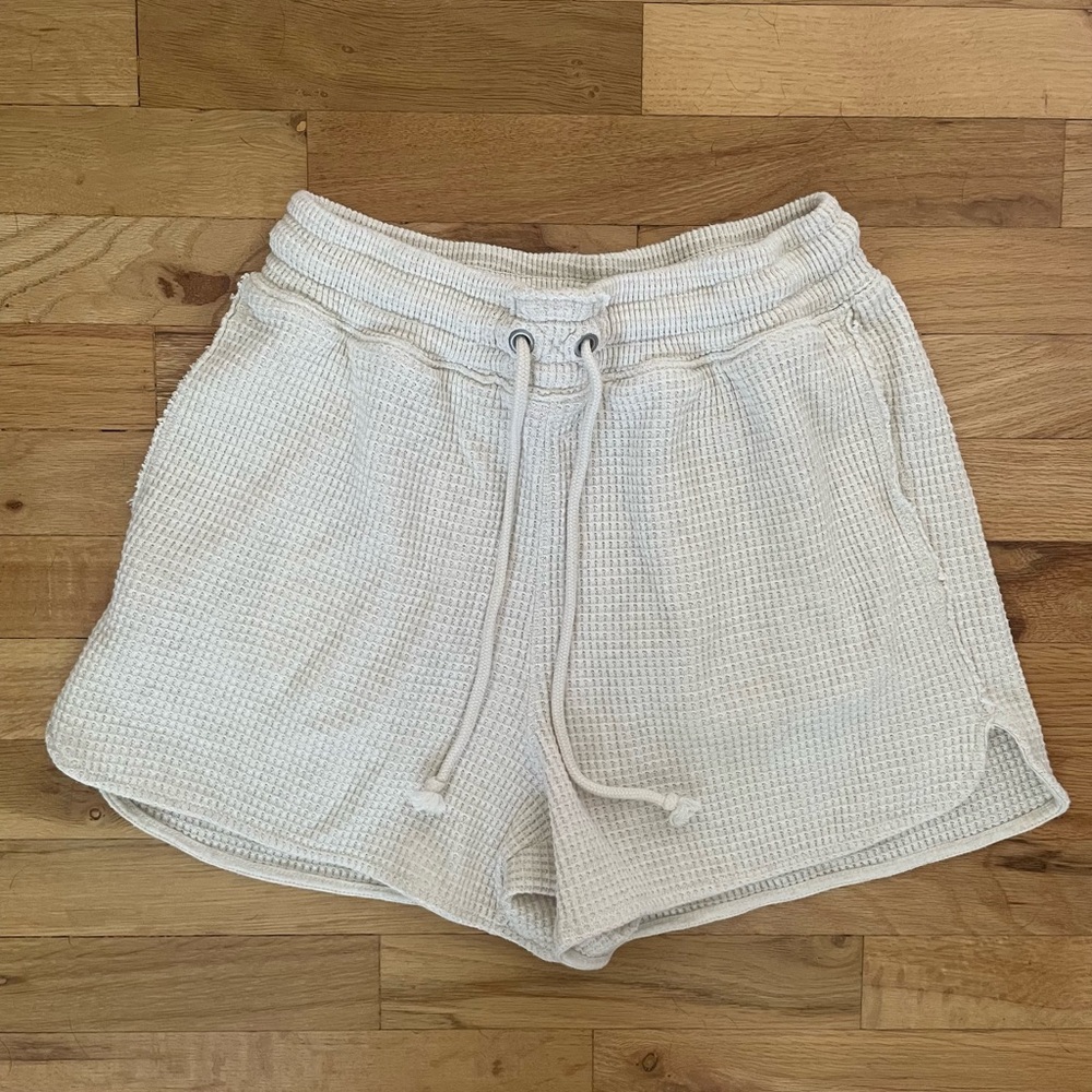 aerie Cream Waffle-Knit Drawstring Lounge Shorts